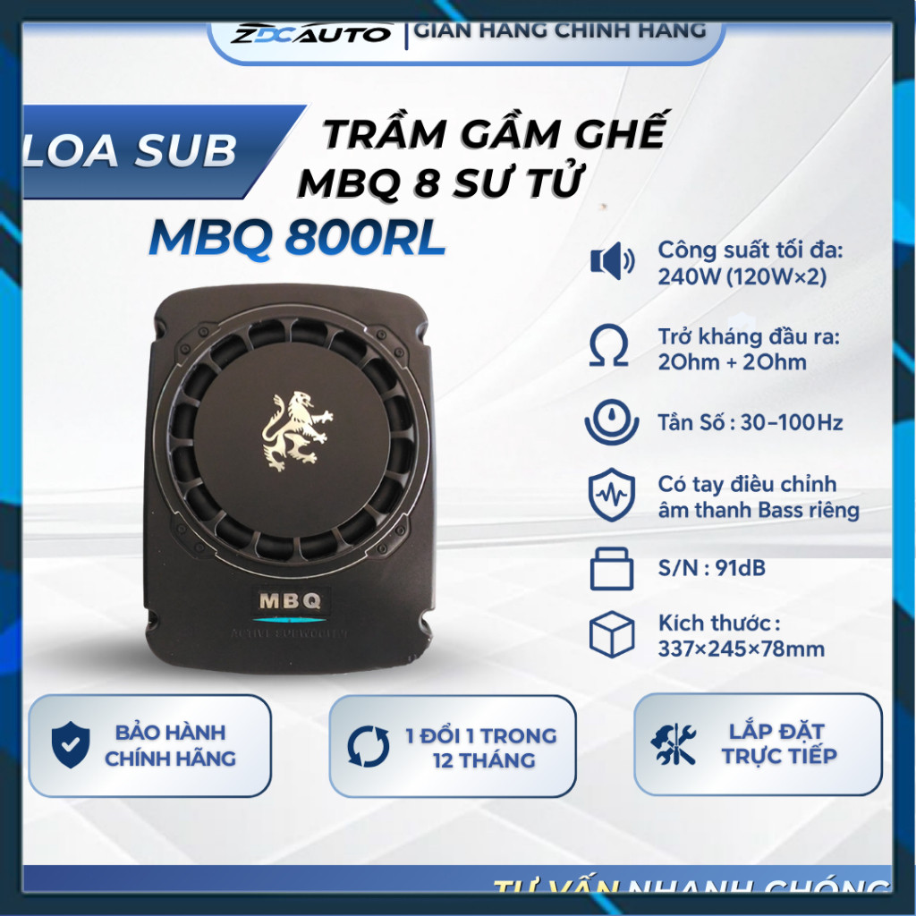 [Hàng mới về] Loa Sub Trầm Gầm Ghế Ô Tô MBQ 8 Sư Tử - MBQ 800RL Cao Cấp