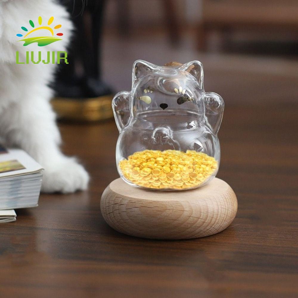 LIUJIR Glass Coin Bank, Lucky Cat Dễ Thương Hình Mèo Tiết Kiệm Bình, Chúc Bình Thủy Tinh Trong Suốt 
