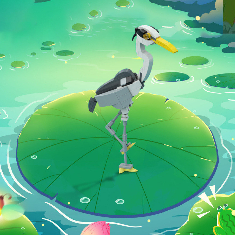 MOC-190229Xám Egret Hành Động Linh Hoạt Thanh Lịch Màu Xám Egret Khối Xây Dựng Đồ Trang Trí Hạt Nhỏ 