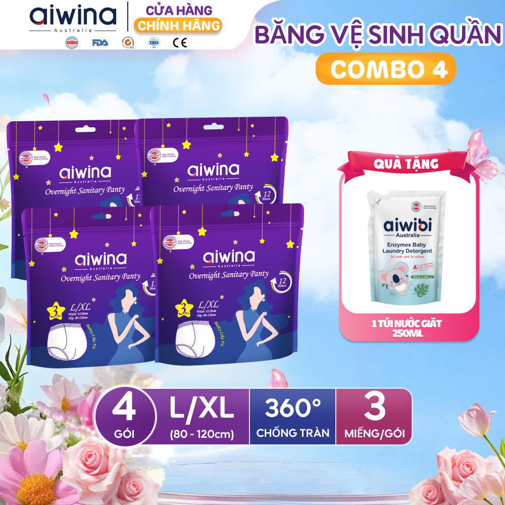 Combo 4 Băng vệ sinh quần Aiwina ngày và đêm size L/XL gói 3 miếng