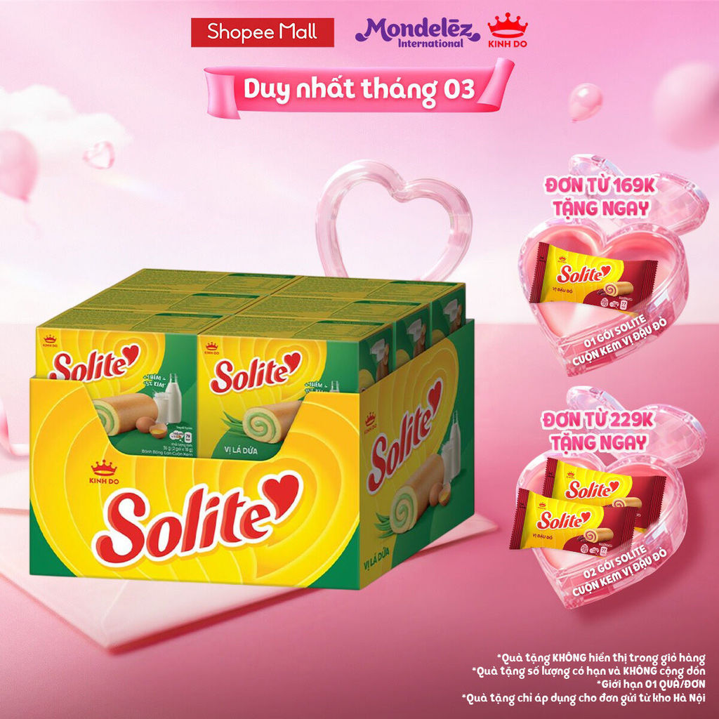 Combo 12 Hộp Bánh Bông Lan Solite Cuộn Kem Vị Lá Dứa 36g