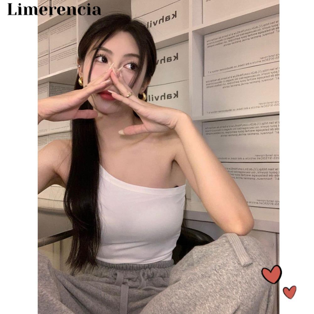LIMERENCIA Ice Silk Sling Không Đều, Spice Girl Mùa Hè Đẹp Áo Vest Lưng, Thời Trang Mỏng Có Miếng Ló