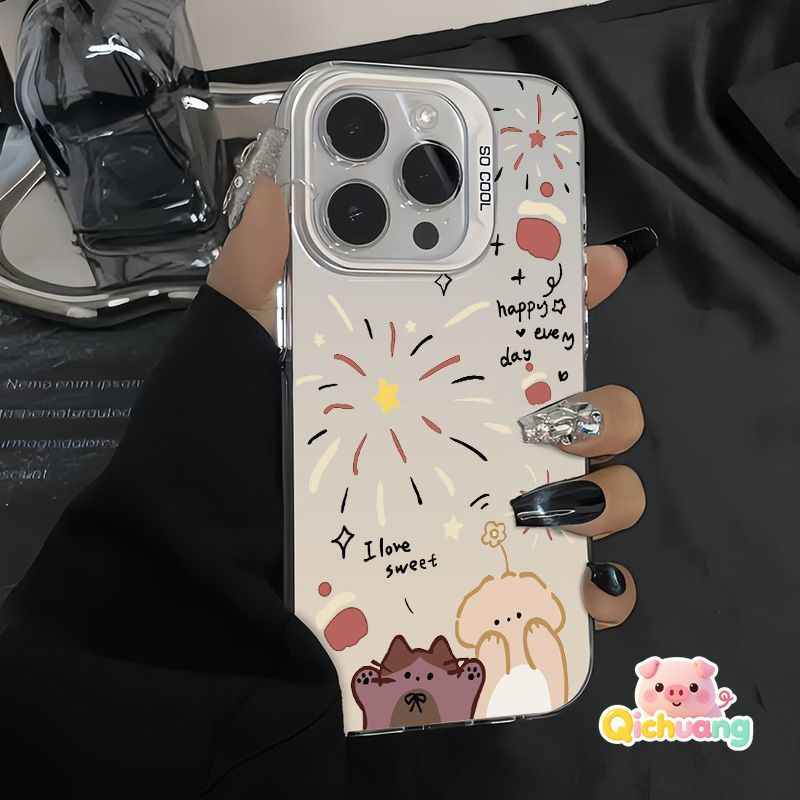 Ốp Lưng Chó Con Mèo Con Pháo Hoa Dễ Thương Cho Samsung Galaxy A73 A72 A71 A56 M56 A55 M55 F55 A54 A5