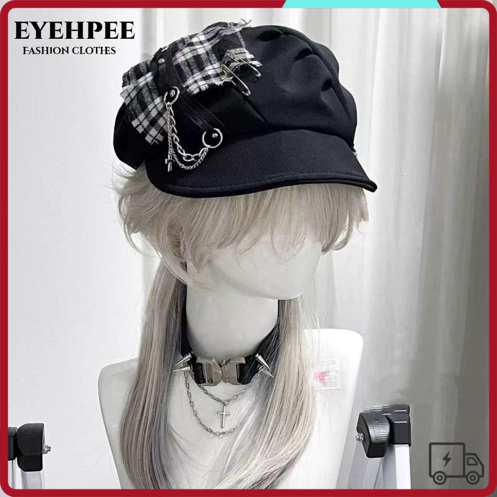 EYEHPEE Gothic Gothic Gothic Mũ Gothic, Mũ lưỡi trai Harajuku màu tối mát mẻ, Cổ điển mặc thường ngà