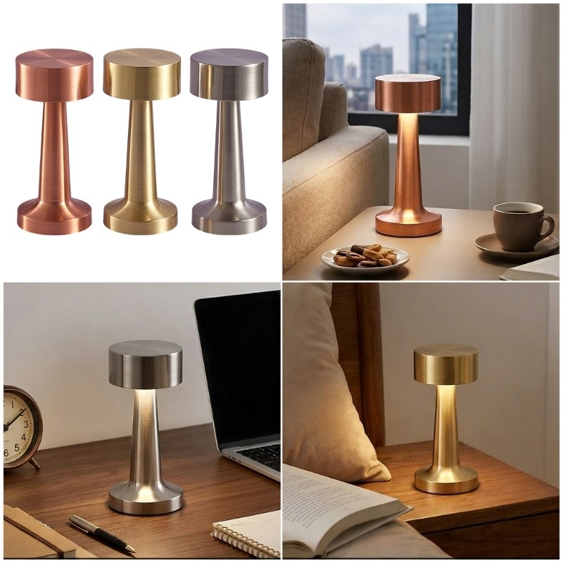 WU Sleekly Metal Finish Nightstand Lamp 3Mode Chức năng làm mờ hoạt động không dây