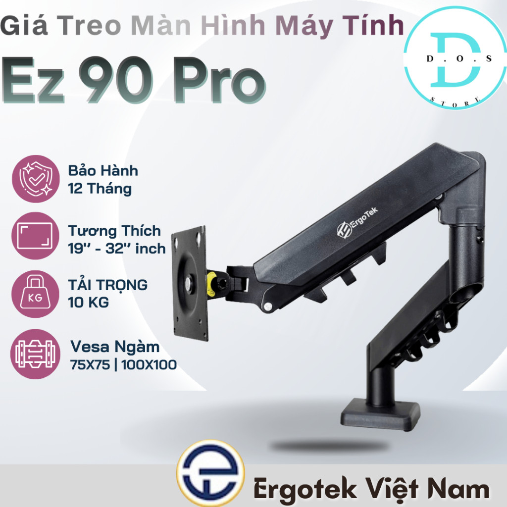 Giá Treo Màn Hình Máy Tính ErgoTek EZ90 Pro 19-32 Inch Xoay 360° Monitor Arm Chắc Chắn