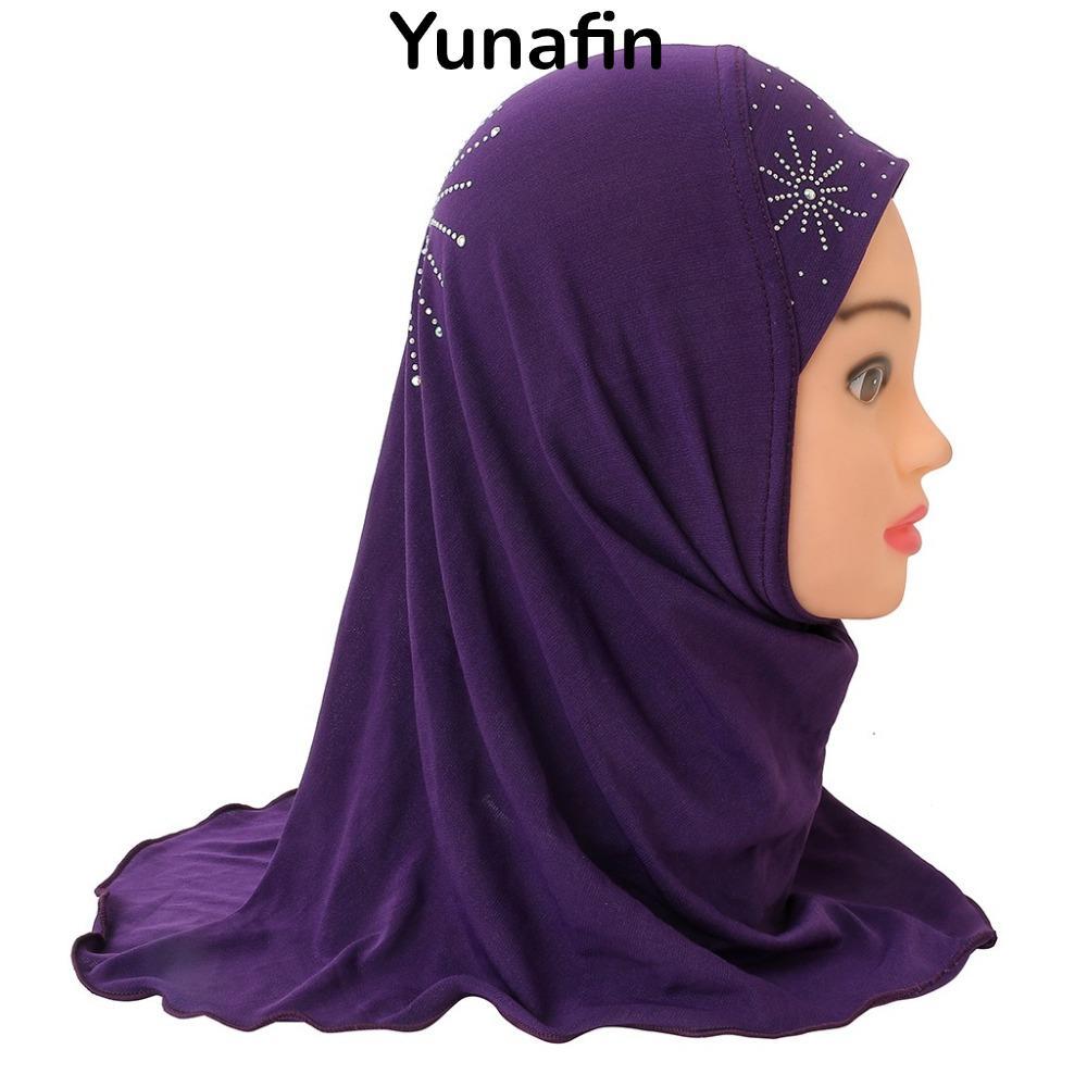 YUNAFIN Cô Gái Nhỏ Hijab, Khăn Trùm Đầu Bé Gái 50cm Fit 2-6 Tuổi, Chất Lượng Cao Với Họa Tiết Mặt Tr