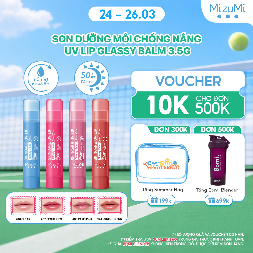 Son Dưỡng Môi Chống Nắng MizuMi Skincare UV Lip Glassy Balm Clear / Seoul Kiss 3.5g