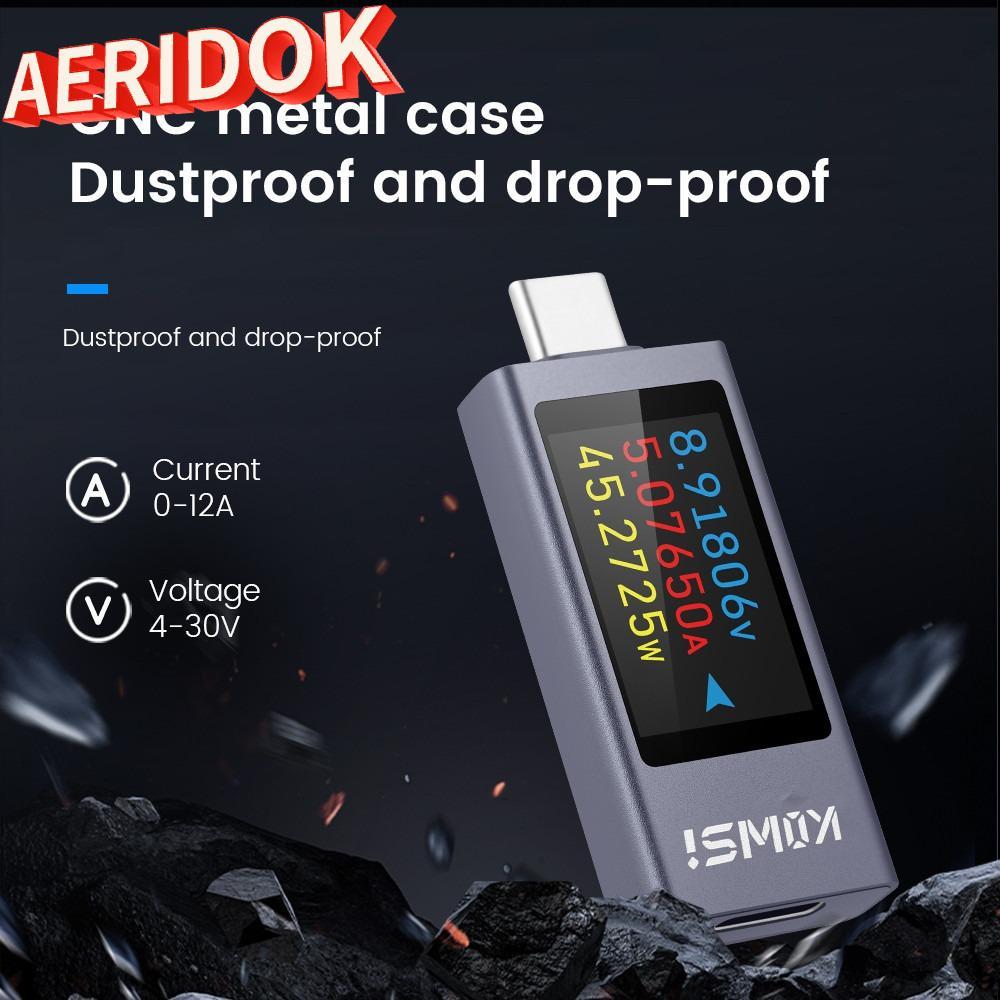 Máy đo điện áp và dòng điện AERIDOK, Máy kiểm tra đồng hồ đo điện Type-C DC 4-30V 0-12A, Dung lượng 