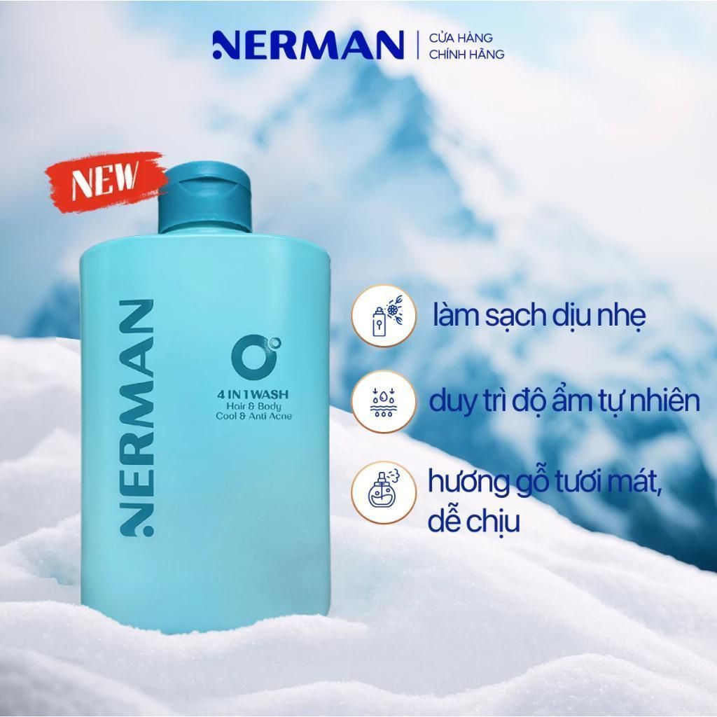 Sữa tắm gội hương nước hoa NERMAN 0 Độ 4in1 chai 330ml Dưỡng Body Dưỡng thể