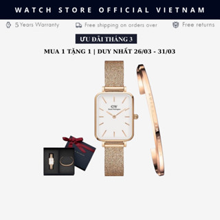 [Chính Hãng] Đồng Hồ Nữ Daniel  Quadro Pressed Melrose White Kèm Vòng Tay Classic Cuff V1 D . W Chính Hãng