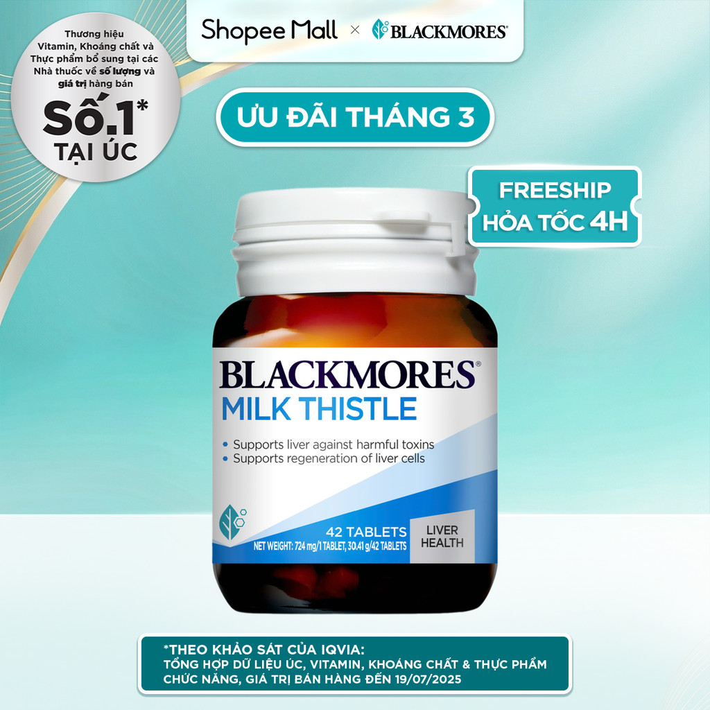 Viên Uống Hỗ Trợ Bảo Vệ Và Phục Hồi Tế Bào Gan Blackmores Milk Thistle Lọ 42 Viên