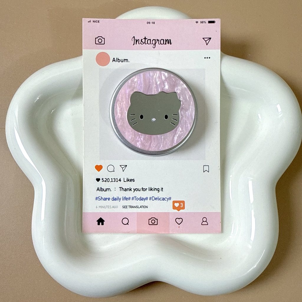 Họa tiết vỏ màu hồng Mirror kitty Giá đỡ từ tính Thích hợp cho điện thoại di động MagSafe Hấp phụ mạ