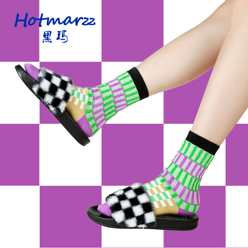 Hotmarzz Hotmarzz Nữ Cờ Checkerboard Lông Dép Ngoài Mặc Mua Sắm Dép Chống Trơn Trượt