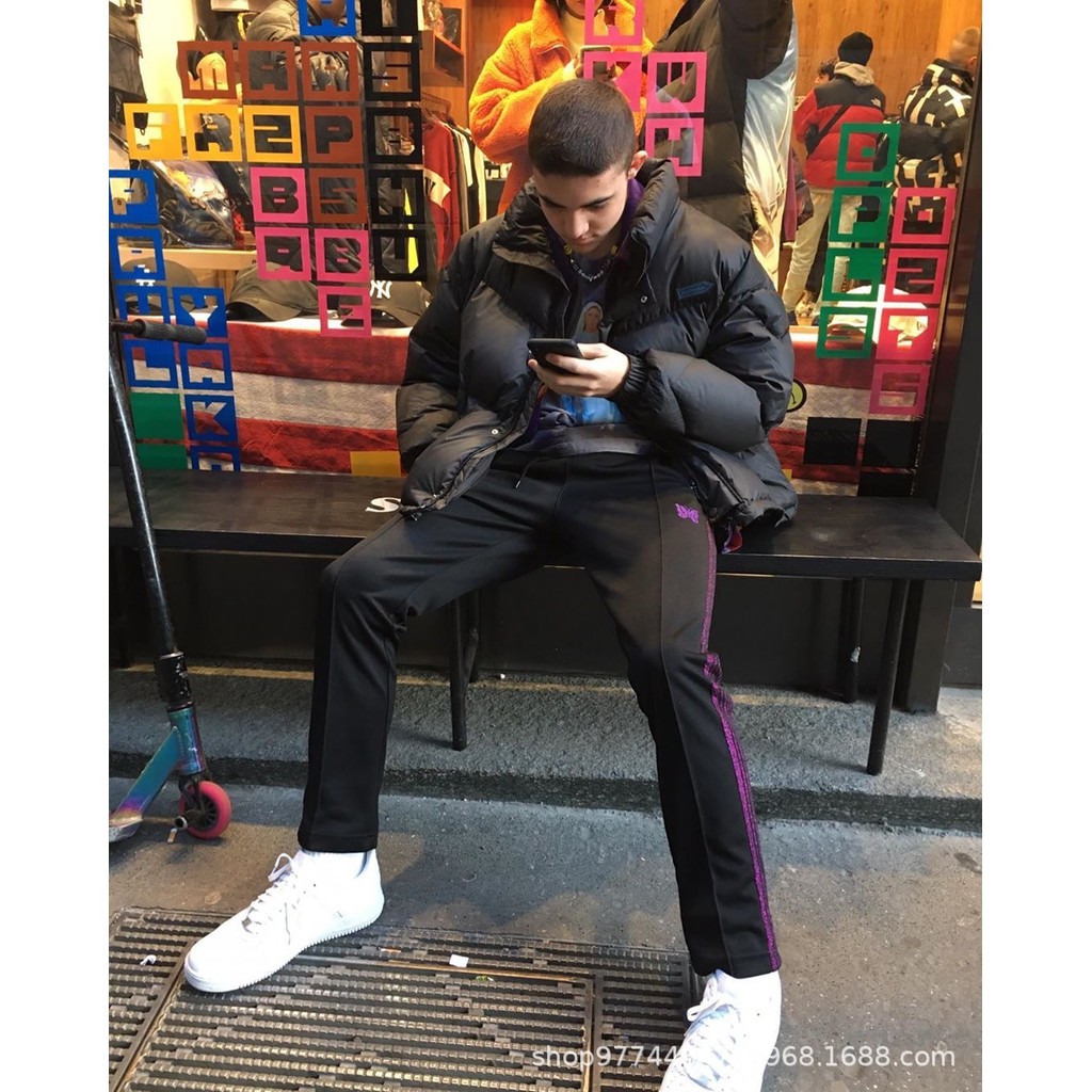 BC5G Needles Shimmering purple edge ribbon Niche sports pants Stylized casual pants for both men and