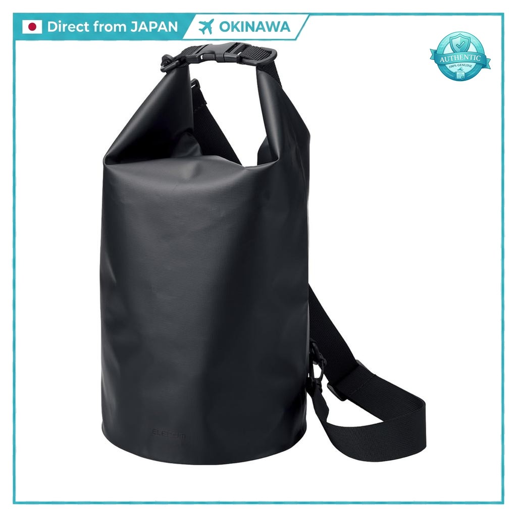 ELECOM Waterproof Dry Bag, Drum Type, 10L - Dustproof, Ideal for Beach, Gym, Fishing, Camping, Black