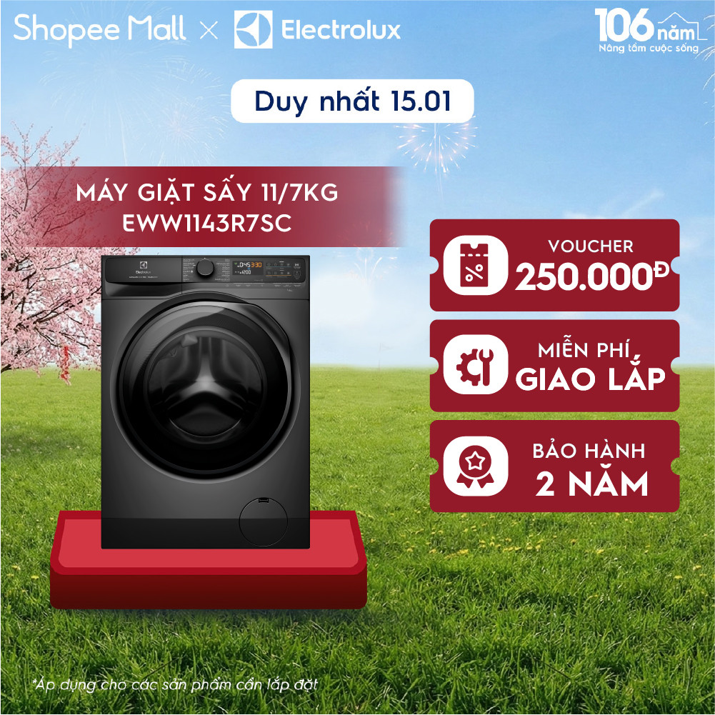 Máy giặt sấy cửa ngang Electrolux 11/7kg UltimateCare 700 - Xám đen Onyx EWW1143R7SC