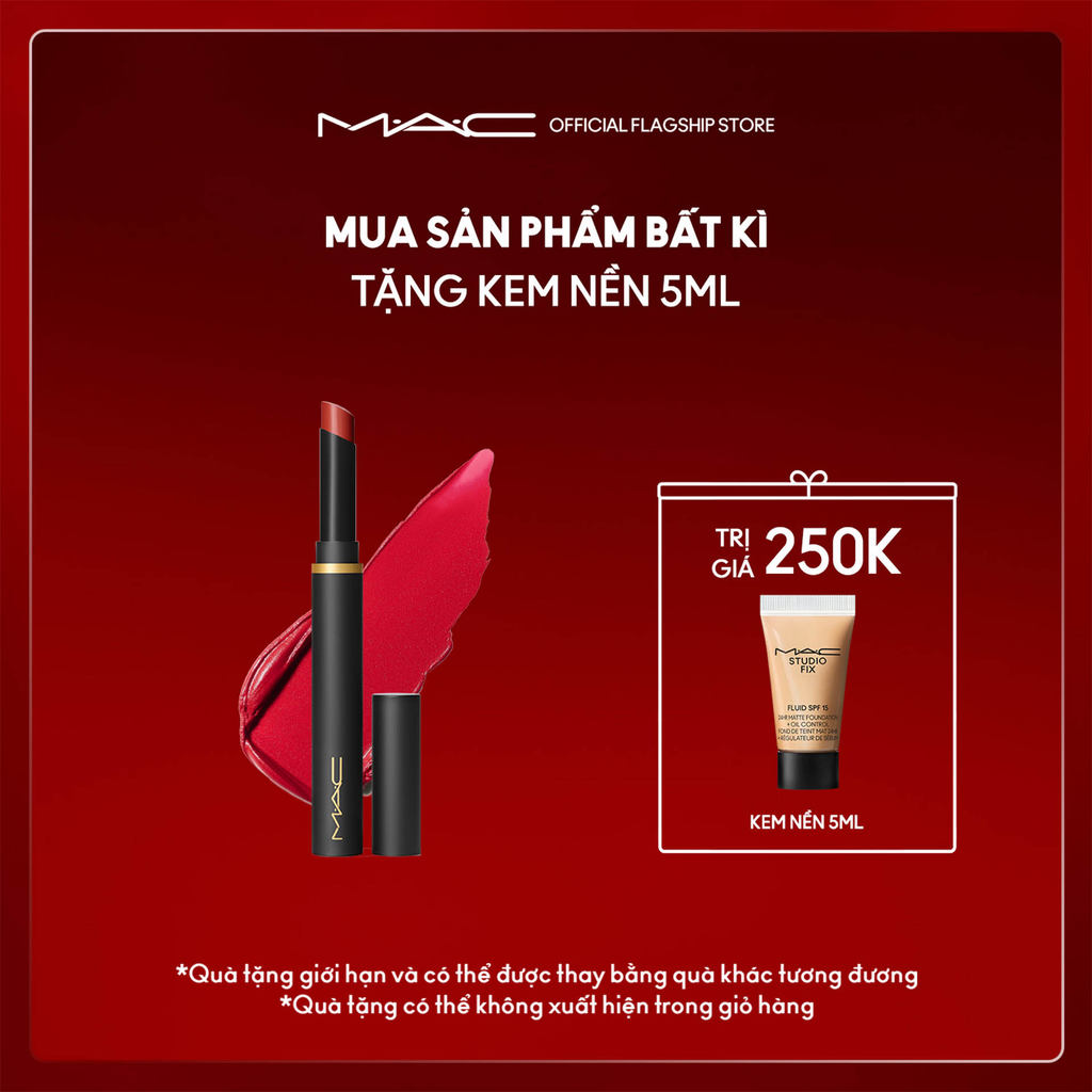 Son thỏi dạng bút MAC Powder Kiss Velvet Blur Slim Stick nhẹ môi, dưỡng ẩm, giữ màu, khóa ẩm sắc nét 12H