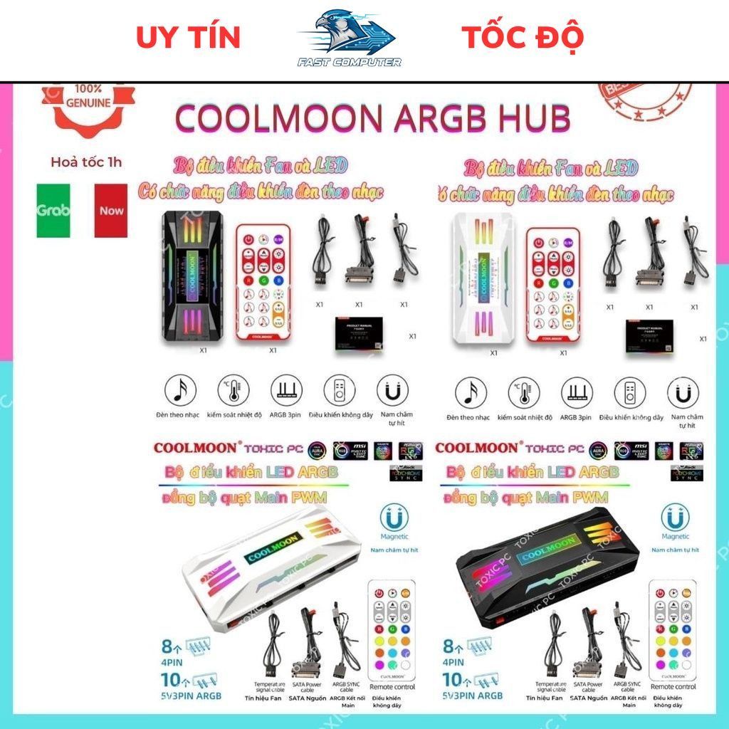 Bộ Hub ARGB Hub Coolmoon ARGB đồng bộ Mainboard, Sync Mainboard,Nháy Đèn Theo Nhạc Cập Nhập Liên Tục