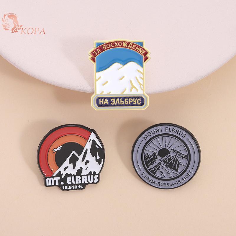 KOPA Nga Elbrus - Thổ cẩm ba lô và huy hiệu phong cảnh tự nhiên bình minh núi tuyết, quà tặng độc đá