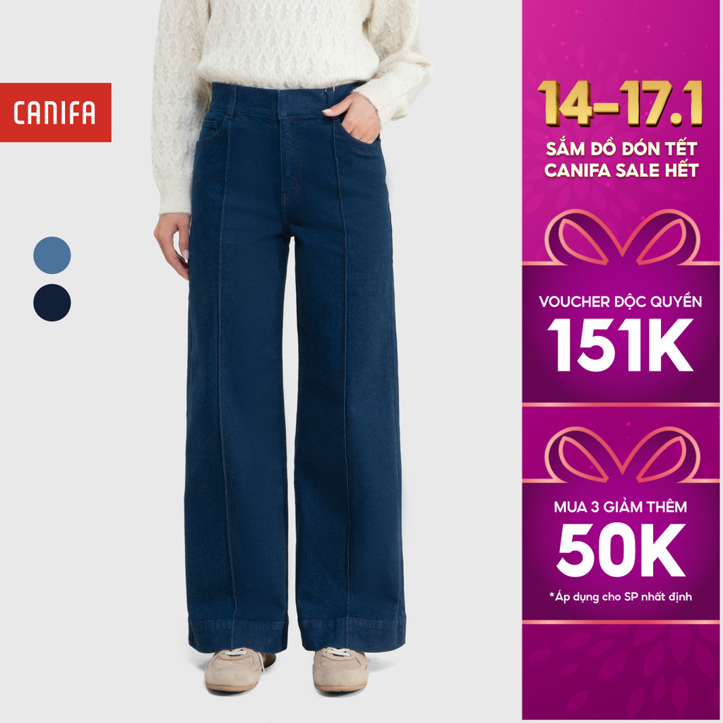 Quần jeans nữ cạp cao ống rộng dáng suông CANIFA 6BJ25W002