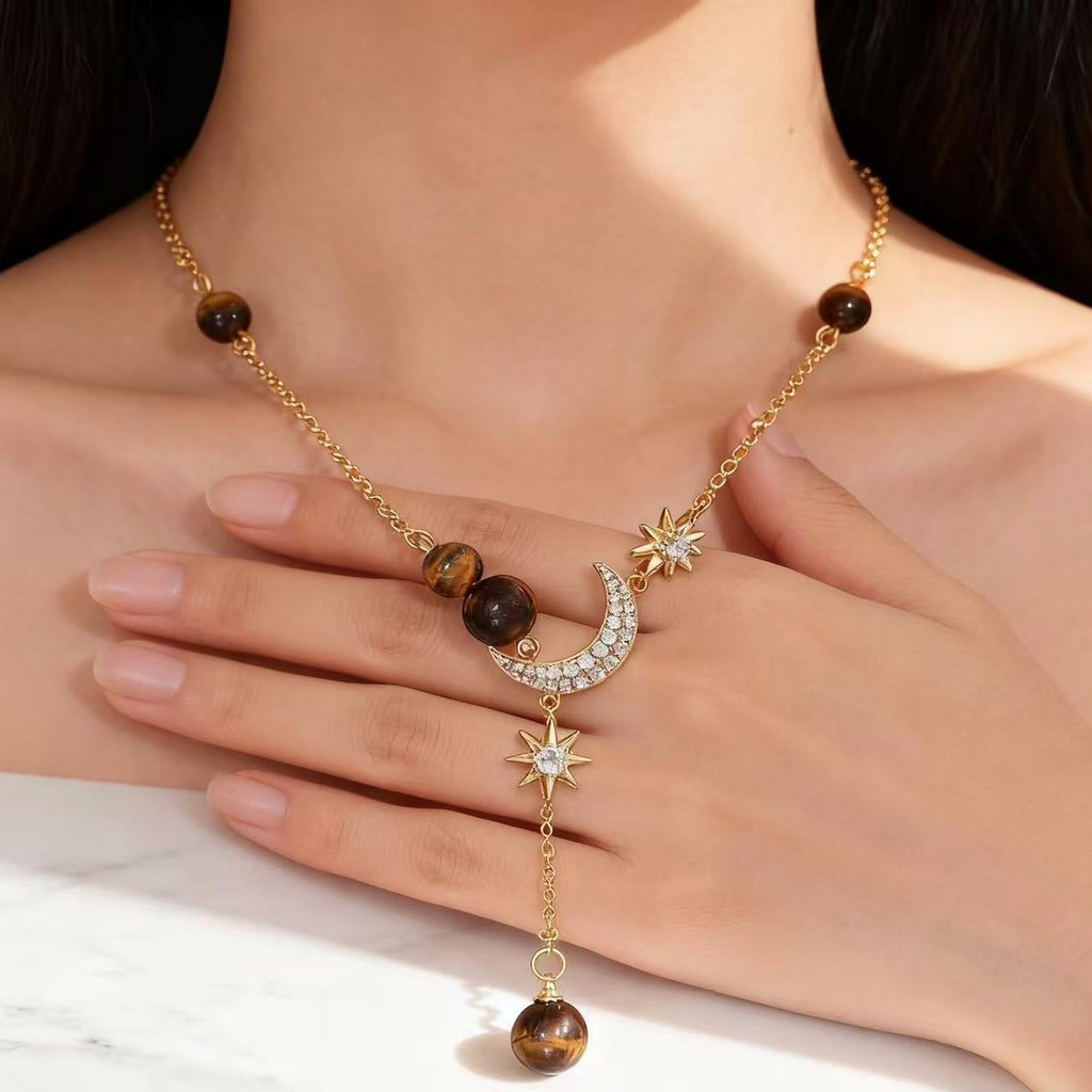 Vòng cổ đá mắt hổ mặt trăng Maill