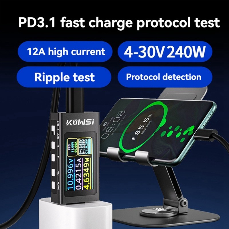 Máy kiểm tra dòng điện điện áp kỹ thuật số KWS-X1 DC 3.3-36V 0-12A Màn hình IPS Máy đo kích hoạt sạc