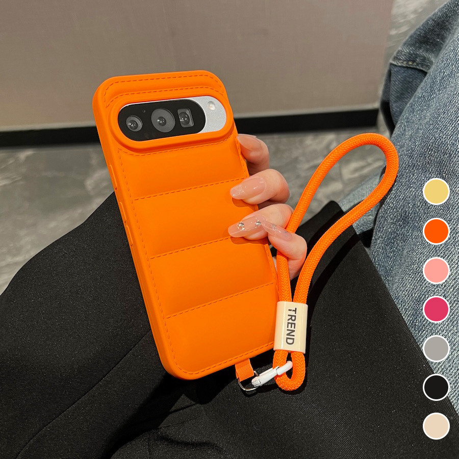 Ốp Điện Thoại Google Pixel 7 7A 8 9A 9 10 Pro Down Jacket Case Có Dây Xích