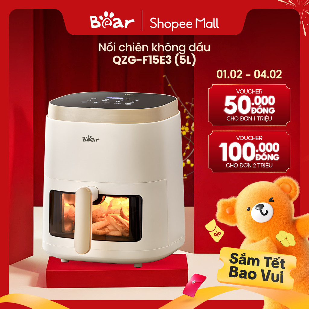Nồi Chiên Không Dầu 5L Bear QZG-F15E3 - Hàng Chính Hãng