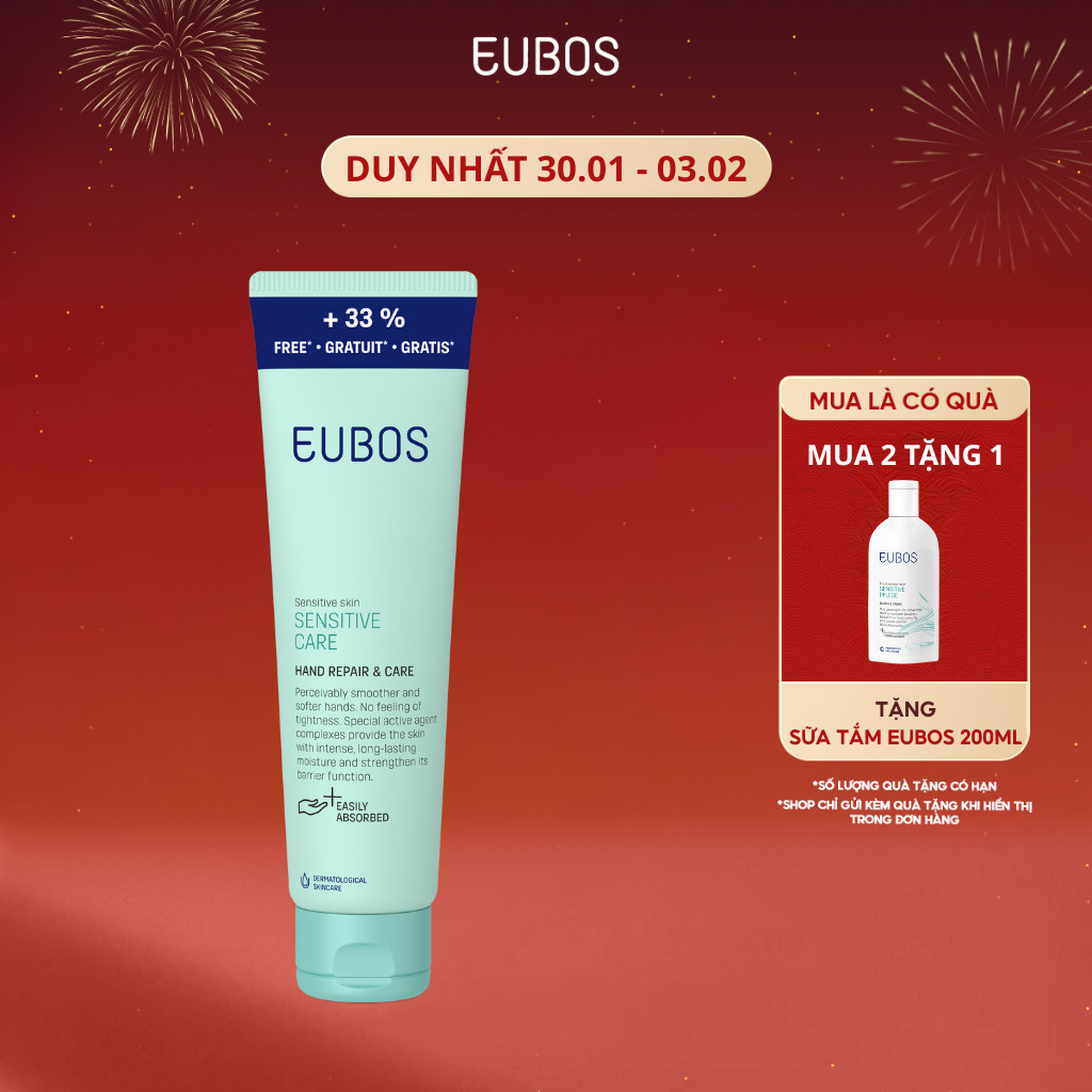 Kem Dưỡng Da Tay Và Móng EUBOS Giúp Mềm Mịn, Dưỡng Ẩm Chuyên Sâu 24h An Toàn Cho Da Nhạy Cảm 100ml -
