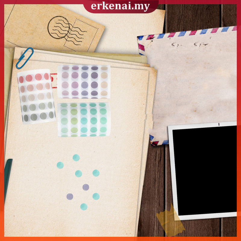 Dán Băng Dot Washi Nhãn tròn trang trí 3 cuộn erkenai