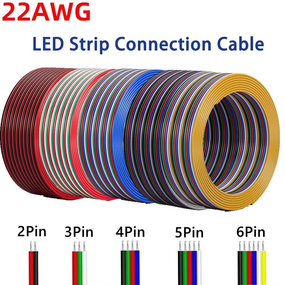 5 Mét 22 AWG 2Pin 3Pin 4Pin 5Pin 6Pin Dây Nối Dài Cáp Điện Tử Cho 5050 3528 COB RGBW RGB CCT RGBW RG
