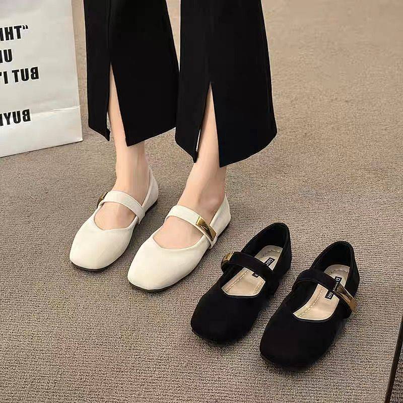 New All-Match Soft Bottom Rhinestone Buckle Square Toe Low-Cut Flat Bottom New All-Match Soft Bottom