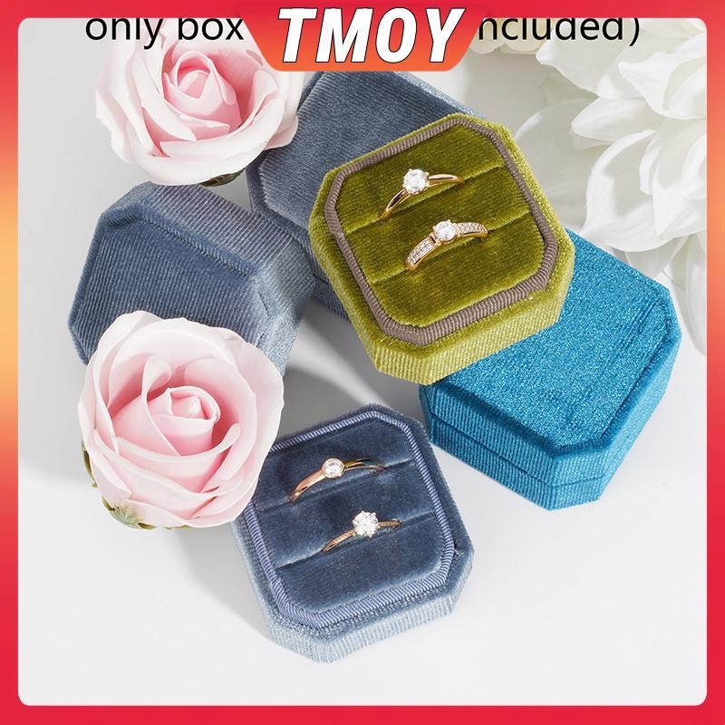 TMOY 1 Hộp Nhẫn Nhung Đôi Hộp Nhẫn Có Nắp Có Thể Tháo Rời 2 Khe Cắm Hình Bát Giác Nhẫn Giá Đỡ Cho Đí