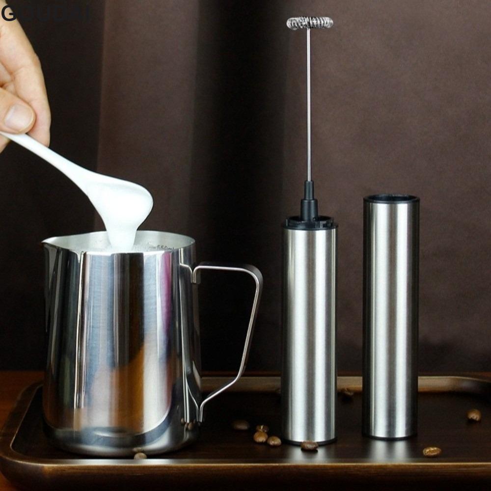 GOUDAI Máy tạo bọt sữa điện GOUDAI, có nắp bằng thép không gỉ Máy tạo bọt sữa cầm tay, Máy đánh trứng điện tốc độ cao không dây có thể sạc lại USB đa năng Du lịch