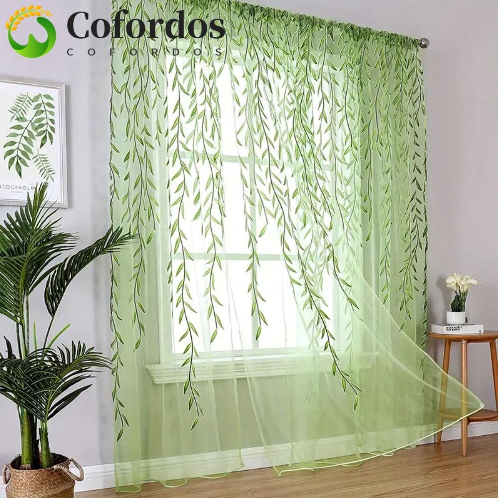 Rèm lá liễu COFORDOS, Rèm vải tuyn Phong cách mục vụ Rèm cửa sổ, Điều trị cửa sổ Màu xanh lá cây Tha