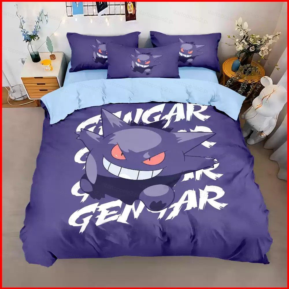 ST2 Pokemon Gengar 3IN1 Ga trải giường Vỏ chăn gối Bộ chăn ga gối Phòng ngủ gia đình Bộ đồ Anime có 