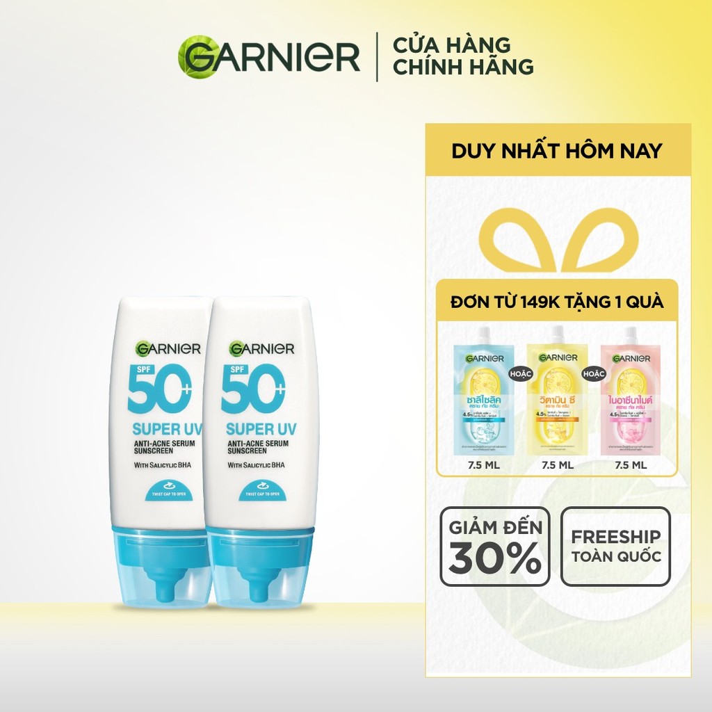 Bộ 2 Kem Chống Nắng Garnier Phổ Rộng Kiềm Dầu Đến 12H & Hỗ Trợ Giảm Mụn SPF 50+PA++++ 30mlX2