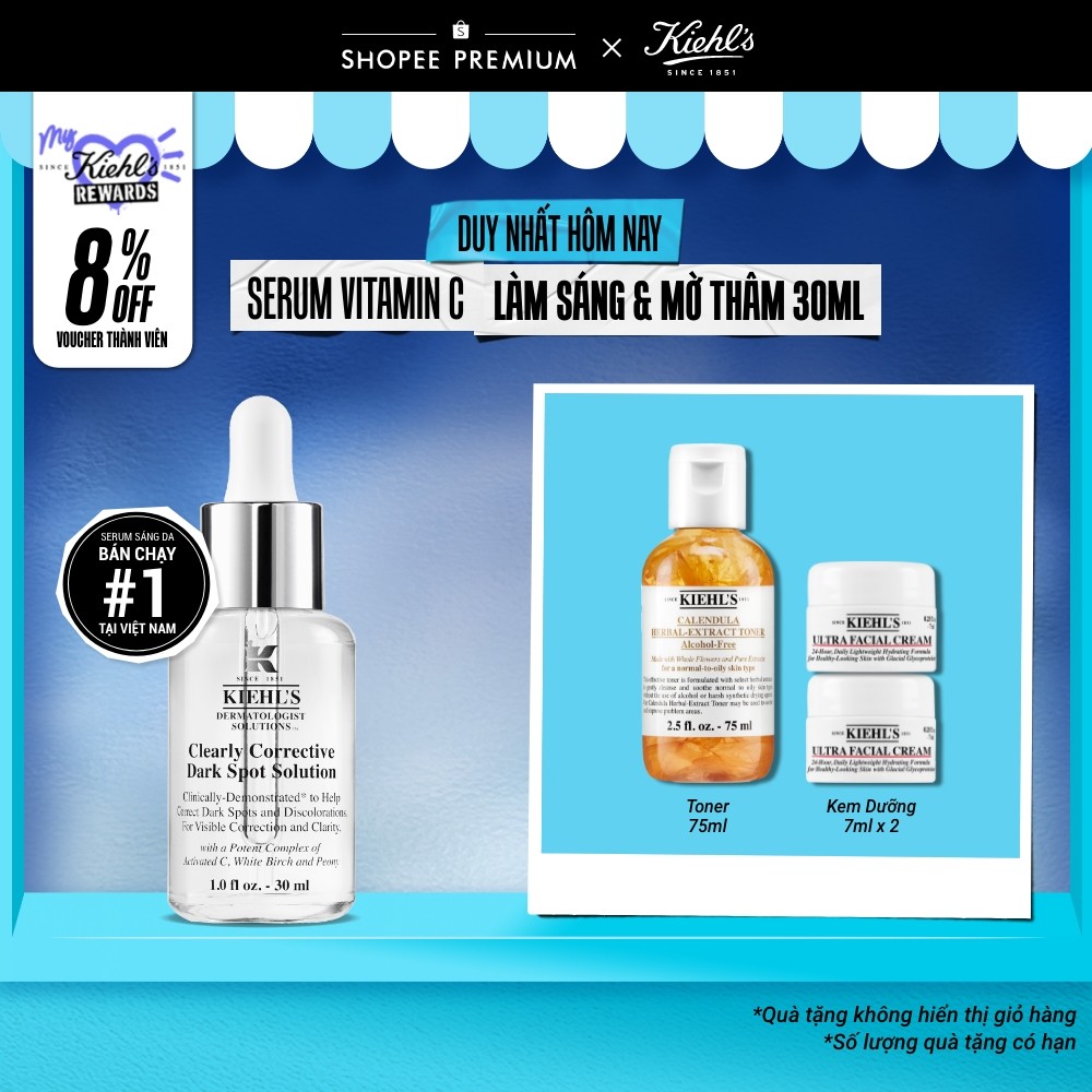 Serum Vitamin C làm sáng da & mờ thâm mụn Kiehl's Clearly Corrective™ Dark Spot Solution 30ml