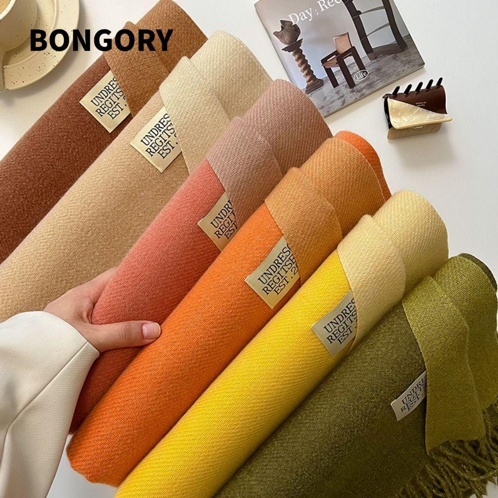 BONGORY Khăn Quàng Cổ Giả Cashmere Hai Mặt Mùa Đông, Màu Sắc Different và Tua Rua