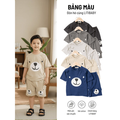 Bộ quần áo mùa hè cotton bé trai LITIBABY hình cún size 2 đến 10 tuổi