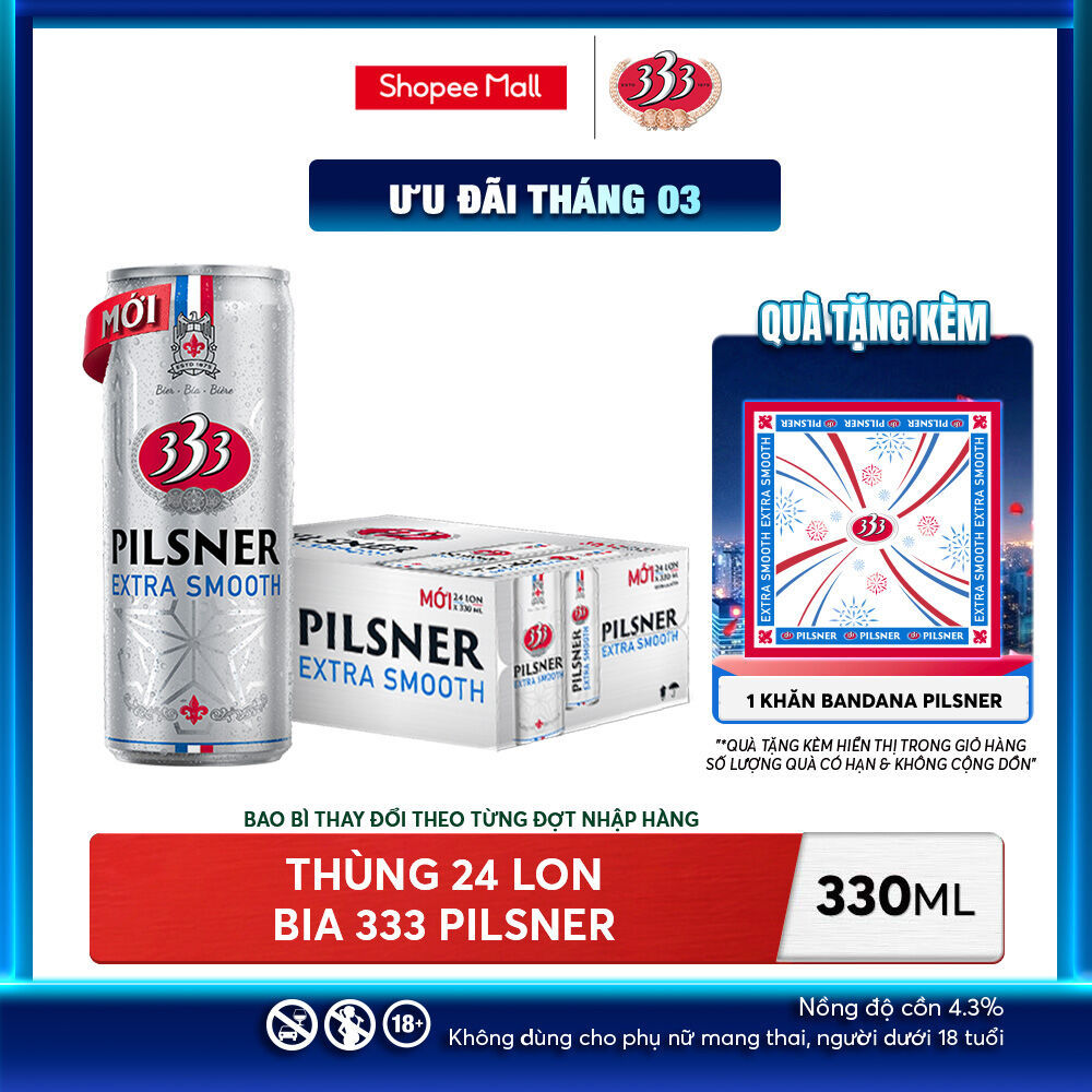 Nồng độ cồn 4.3% - Thùng 24 Bia 333 Pilsner 330ml