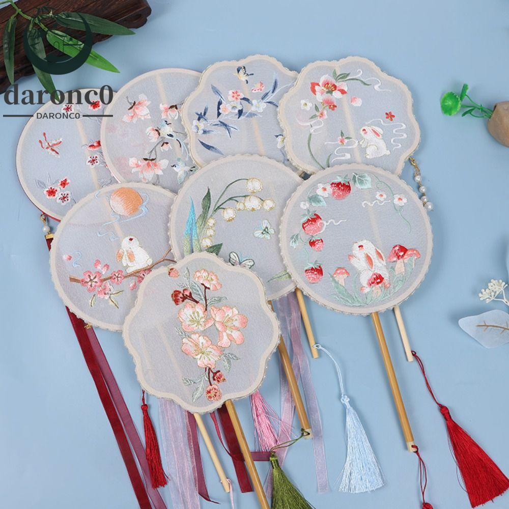 Quạt tròn DARONC0, Quạt lụa cổ điển thêu, Vintage