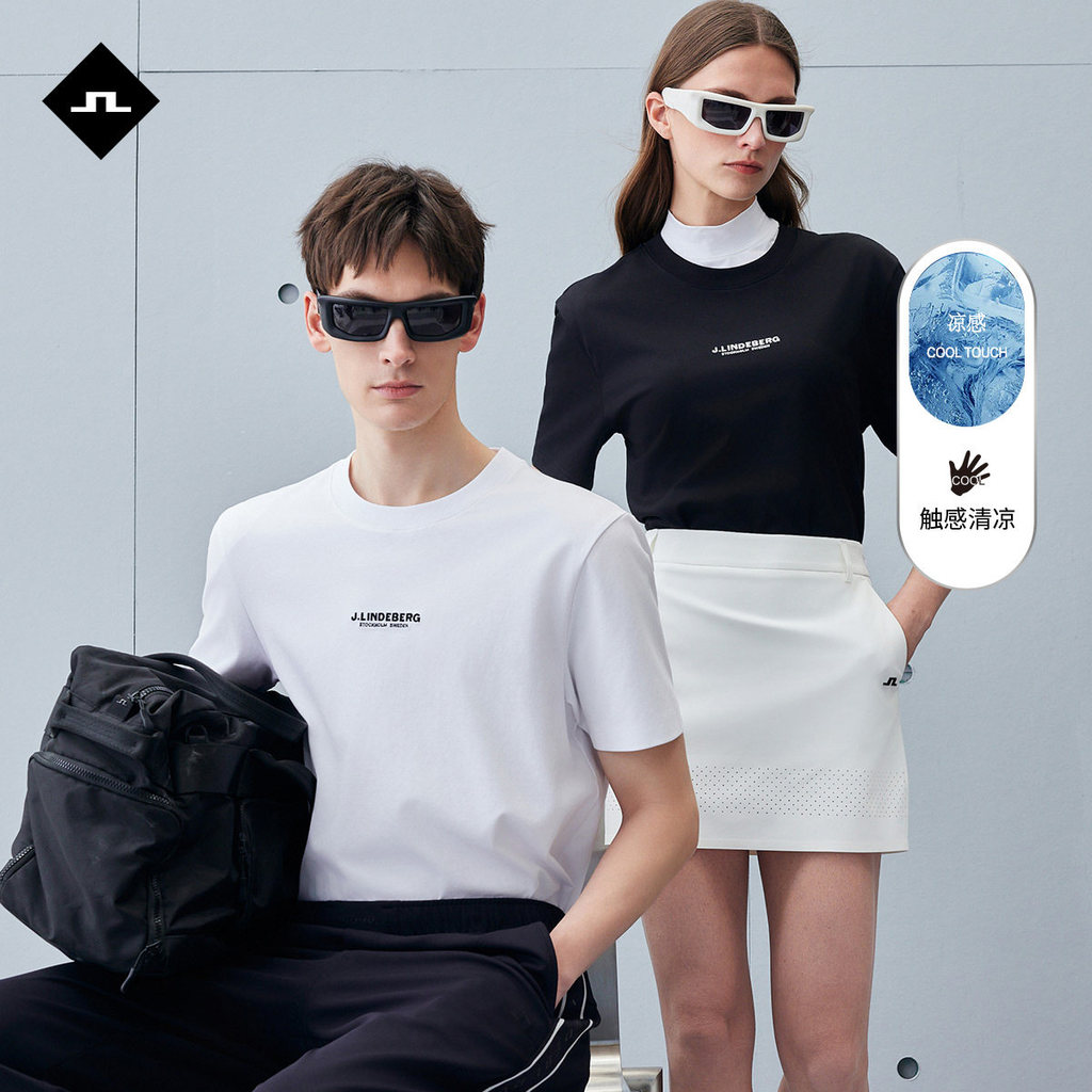 Áo thun tay ngắn JLINDEBERG cổ tròn in logo - Quần áo thường ngày