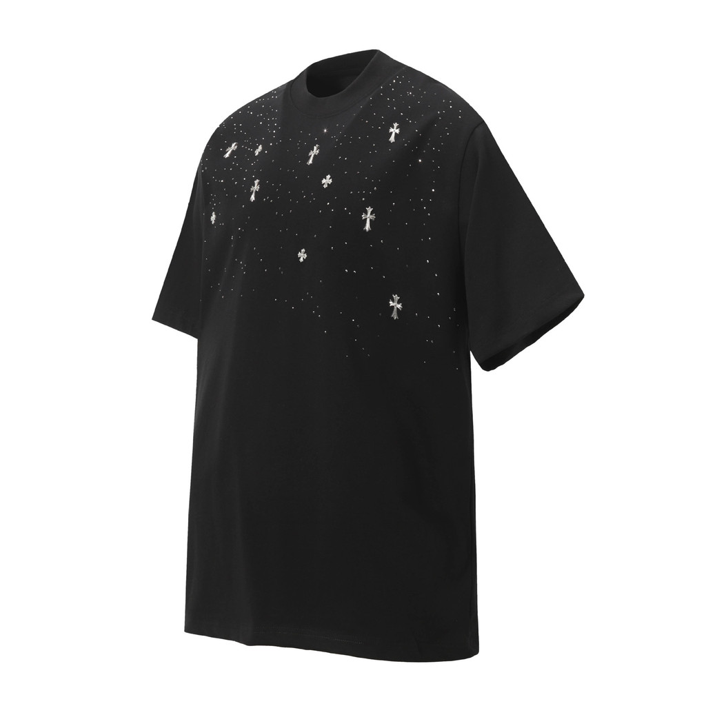 RG4P Chrome Hearts 2026Starry Cross Rhinestone Couple's Short Sleeve Shirt T T-shirt Couple