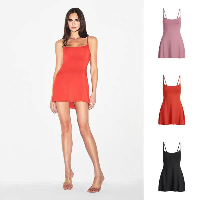 Skims SMOOTHLAYERSSCOOPNECKMINIDRESS Strappy Square Neck Short Dress