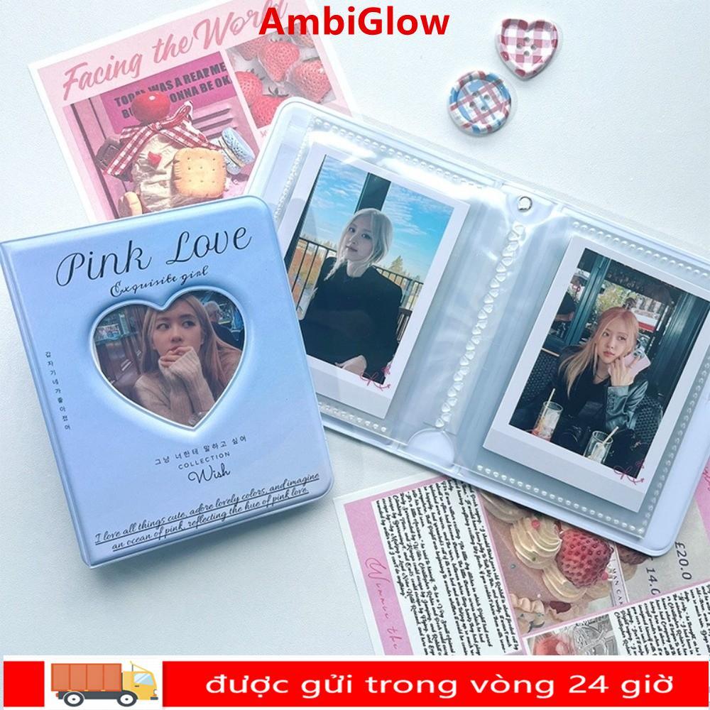 Giá đỡ Photocard AMGLOW, Album thẻ tình yêu Mini 3 Inch PVC, với 36 túi Trái tim tình yêu rỗng Photo