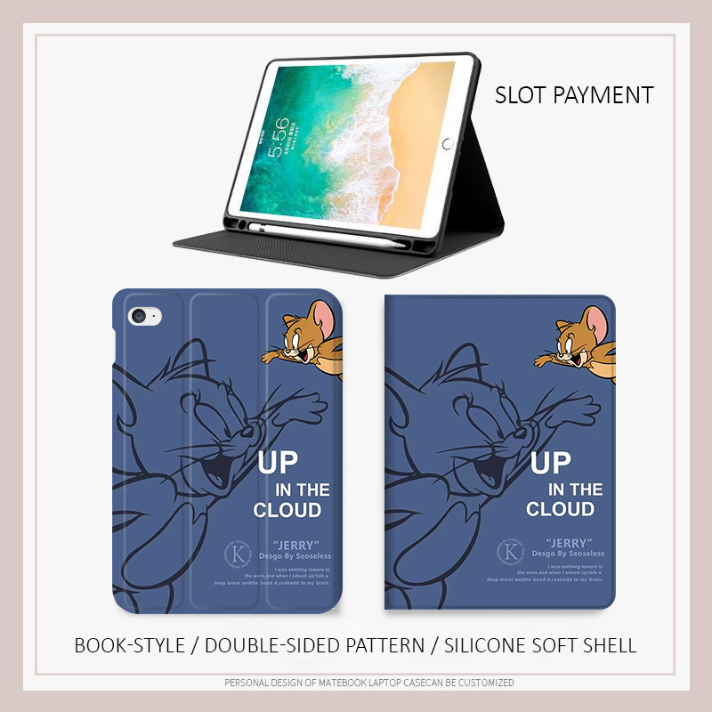 Bao da iPad Tom And Jerry mouse - Ốp lưng gấu ôm cho Air 4/5/6 M3, iPad Gen 11 A16, Pro 12.9 - Chống