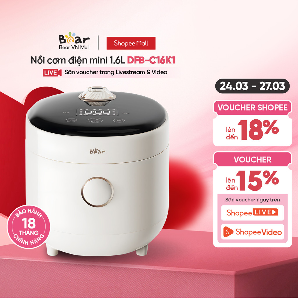 Nồi cơm điện mini (0.5L) BEAR DFB-C16K1 - Hàng Chính Hãng