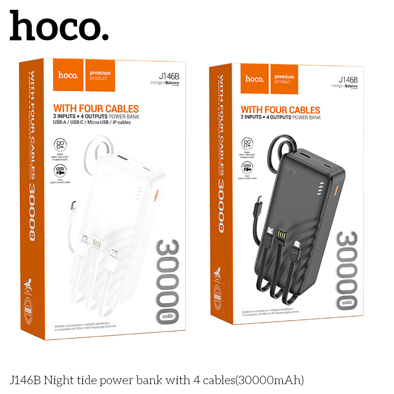 Sạc dự phòng Hoco J146B 30.000mah kèm 4 dây sạc